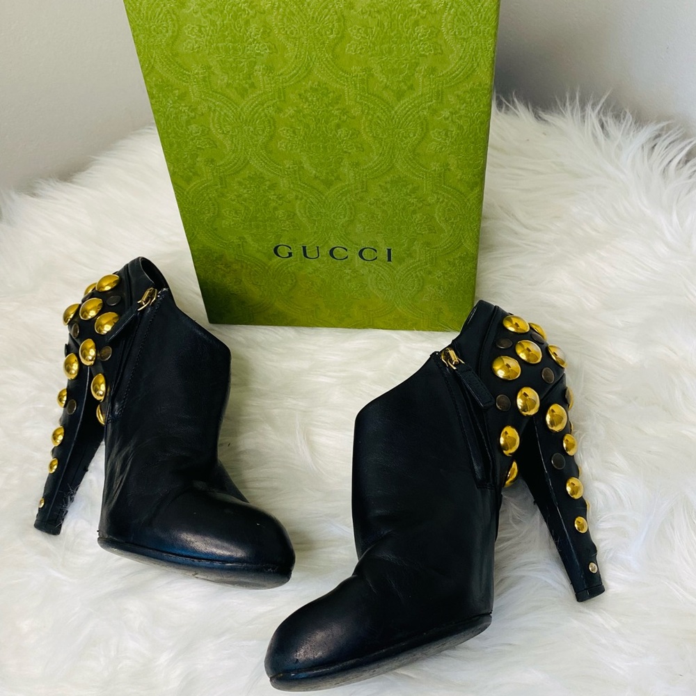 Gucci Babouska Studded Ankle Boots (Size 39)   Black leather with Gold Studs - Picture 12 of 15